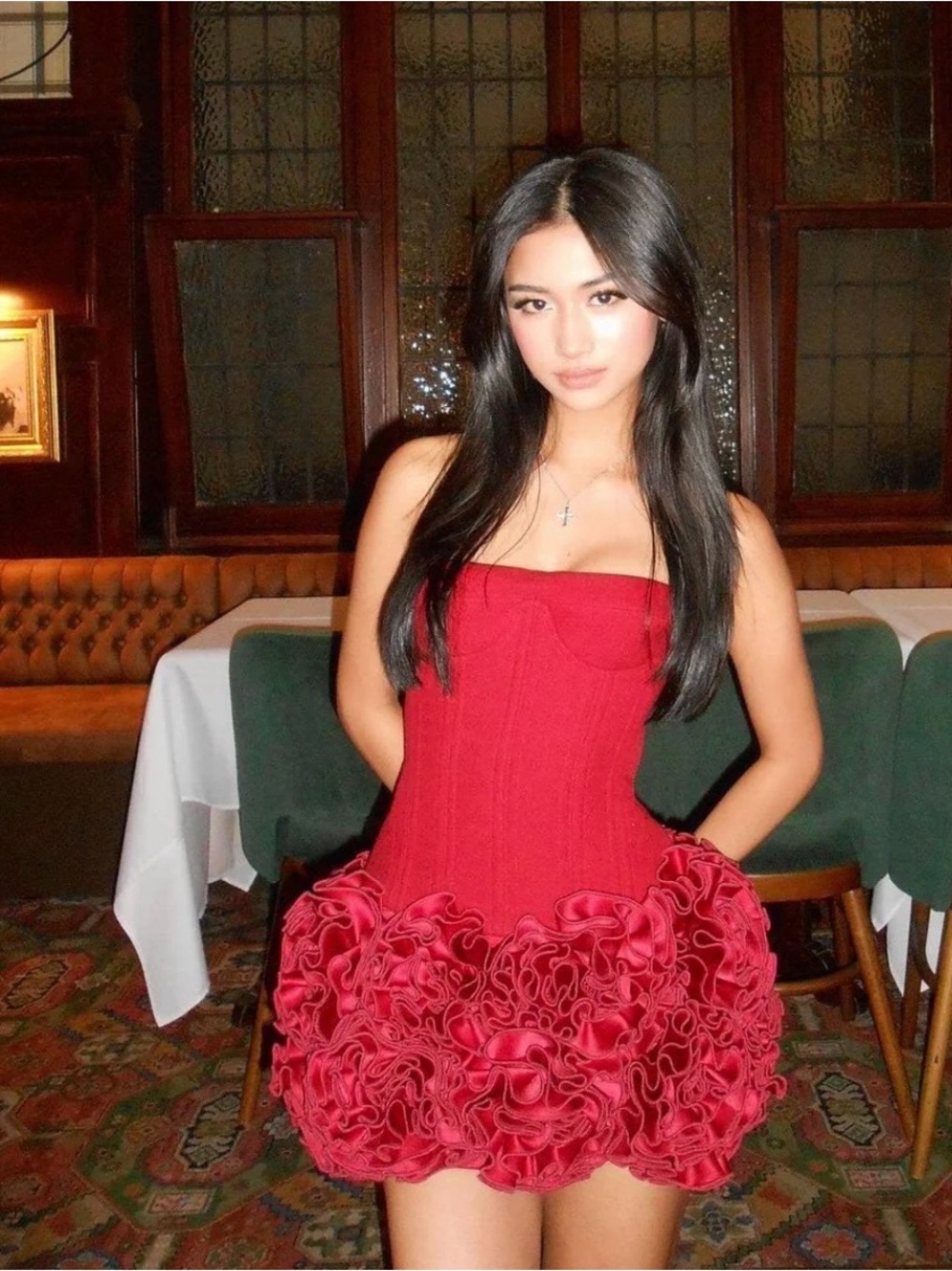 Strapless Red Ruffle Mini Dress with Sculpted Bodice